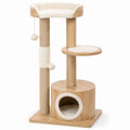 Arbre à chat en bois et sisal avec plateformes et tunnel beige 120cm