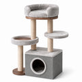 Arbre à chat en bois et sisal avec peluche grise