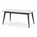 Table rectangulaire, marbre blanc et métal noir, 180 cm