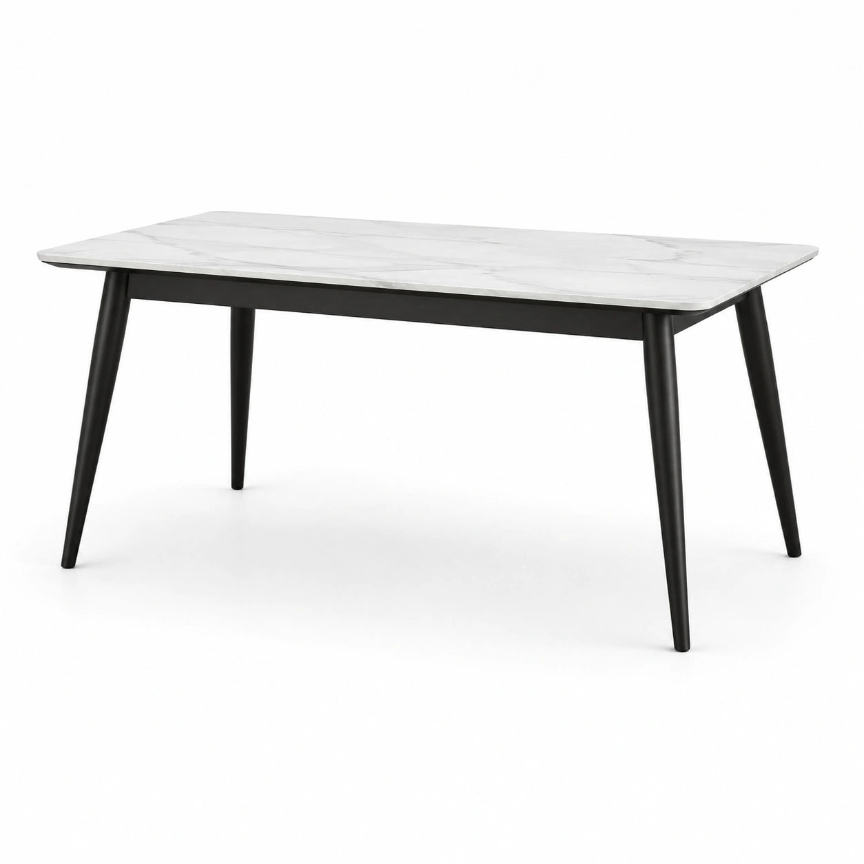Table rectangulaire, marbre blanc et métal noir, 180 cm