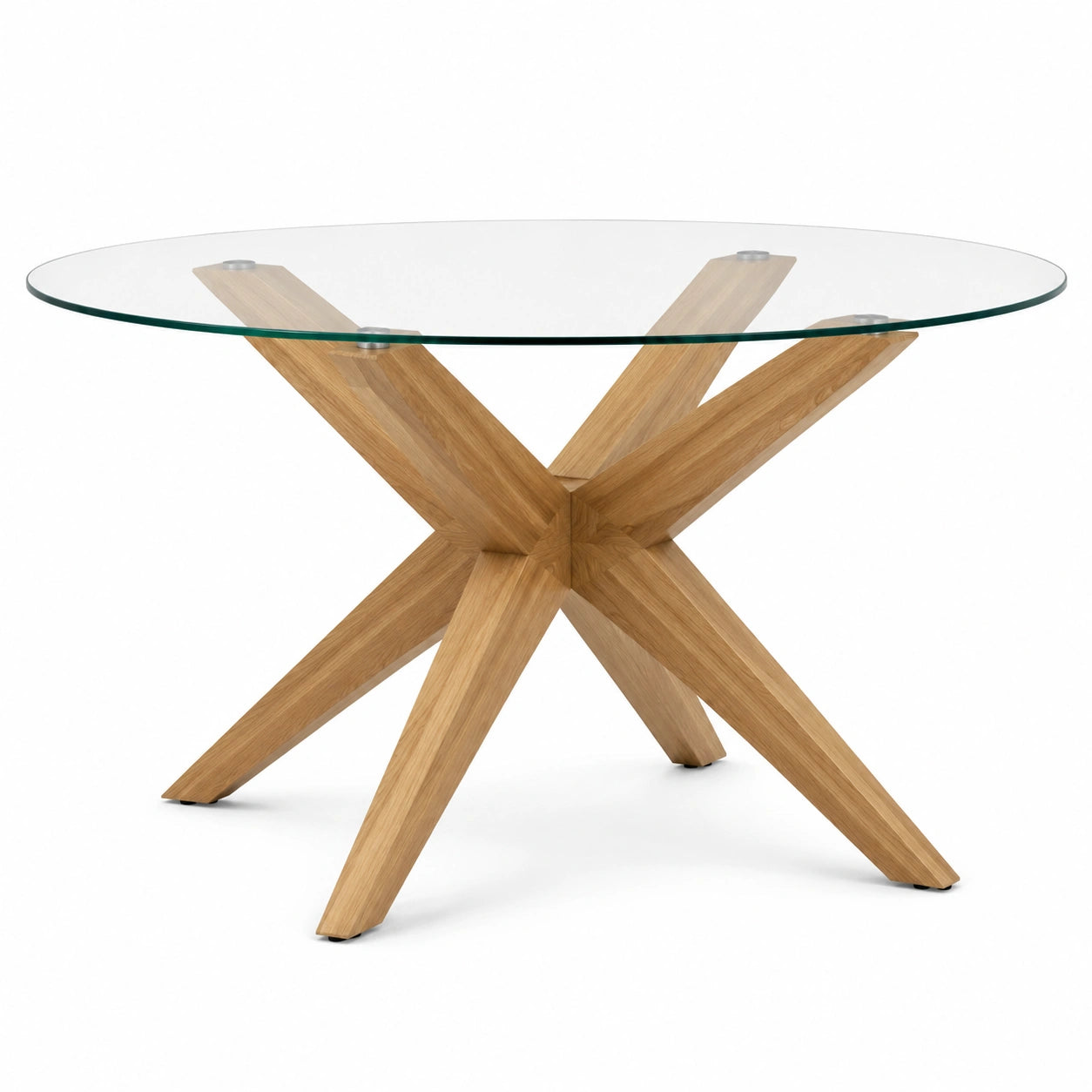 Table ronde en bois et verre clair 120 cm