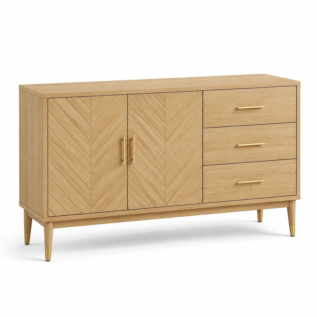 Buffet en bois de chêne clair avec tiroirs et portes