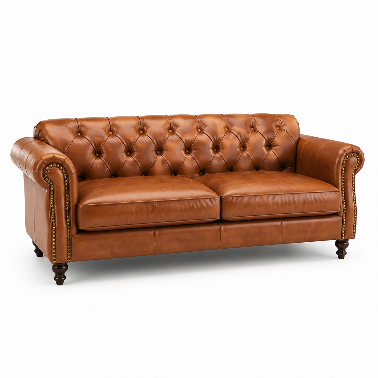 Canapé Chesterfield en cuir véritable marron 3 places