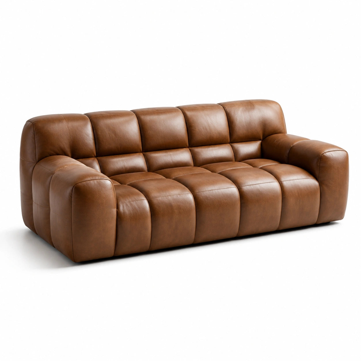 Canapé en cuir véritable marron 210 cm
