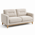 Canapé 2 places en tissu polyester beige avec pieds en bois de chêne