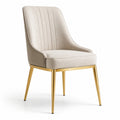 Chaise en tissu beige avec pieds métalliques dorés