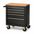 Chariot à outils en métal noir avec plateau en bois de chêne et 6 tiroirs