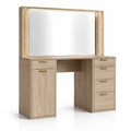 Coiffeuse en bois de chêne clair avec miroir éclairé et cinq tiroirs