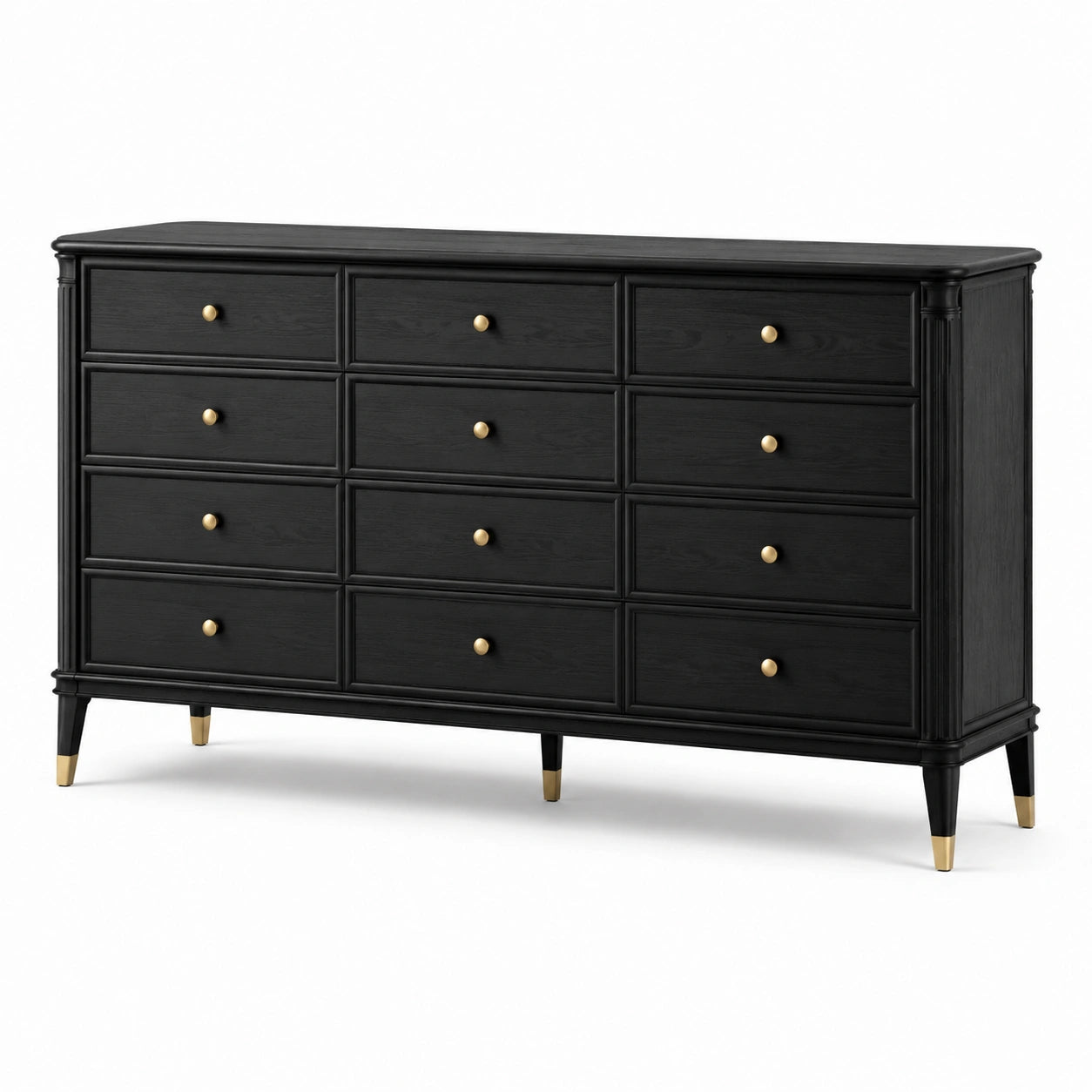 Commode en bois noir avec 12 tiroirs et détails en laiton