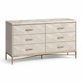 Commode en bois avec plateau en marbre et cadre en métal doré, 6 tiroirs
