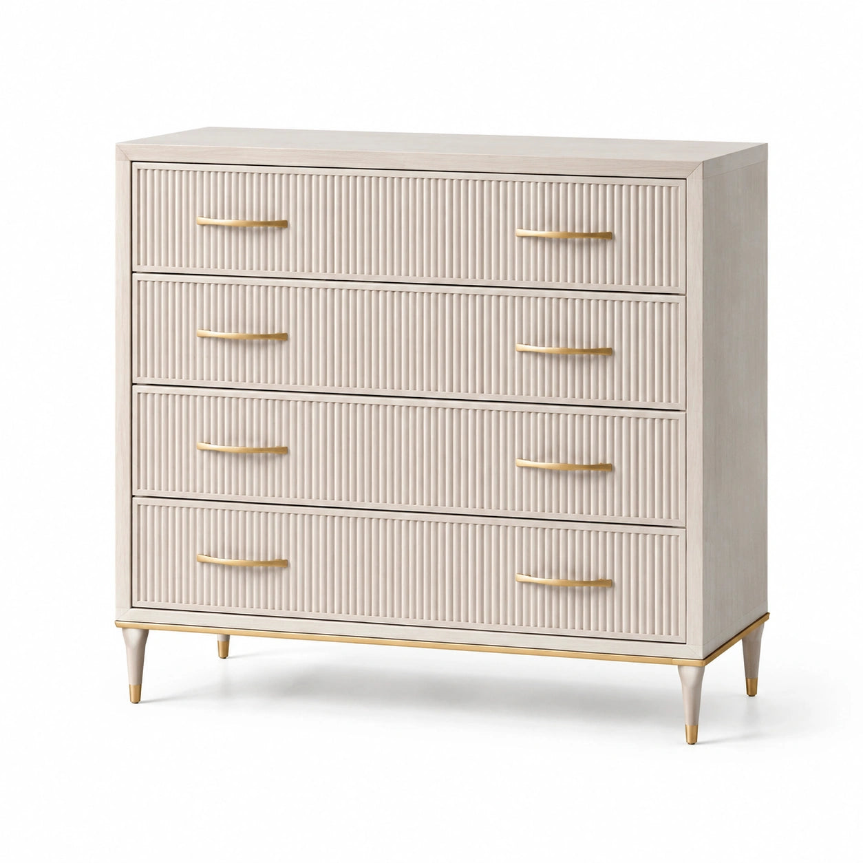 Commode en chêne beige avec poignées dorées, 80x40x100 cm