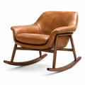 Fauteuil à bascule en cuir avec structure en bois