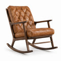 Fauteuil à bascule en cuir marron avec structure en bois massif