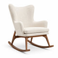 Fauteuil à bascule en bois avec tissu bouclé blanc